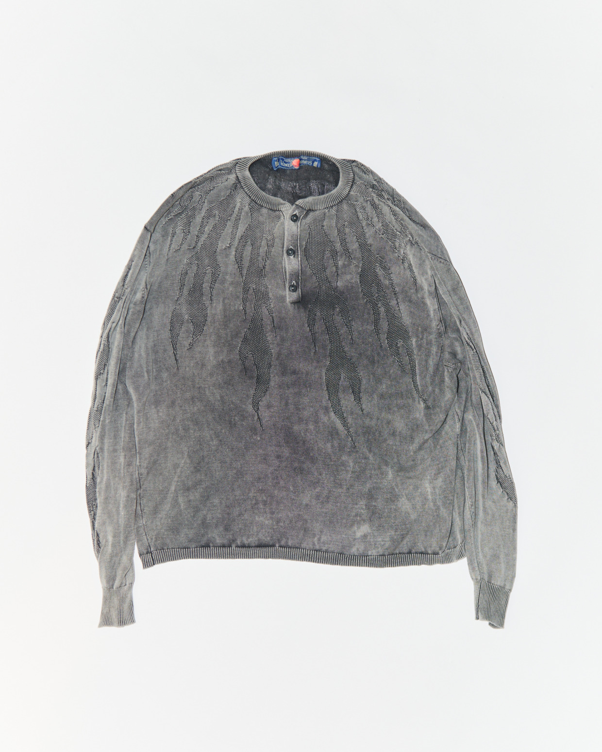 945-82GKN51-1 FLAME PATTERNED COTTON HENLEY NECK SWEATER